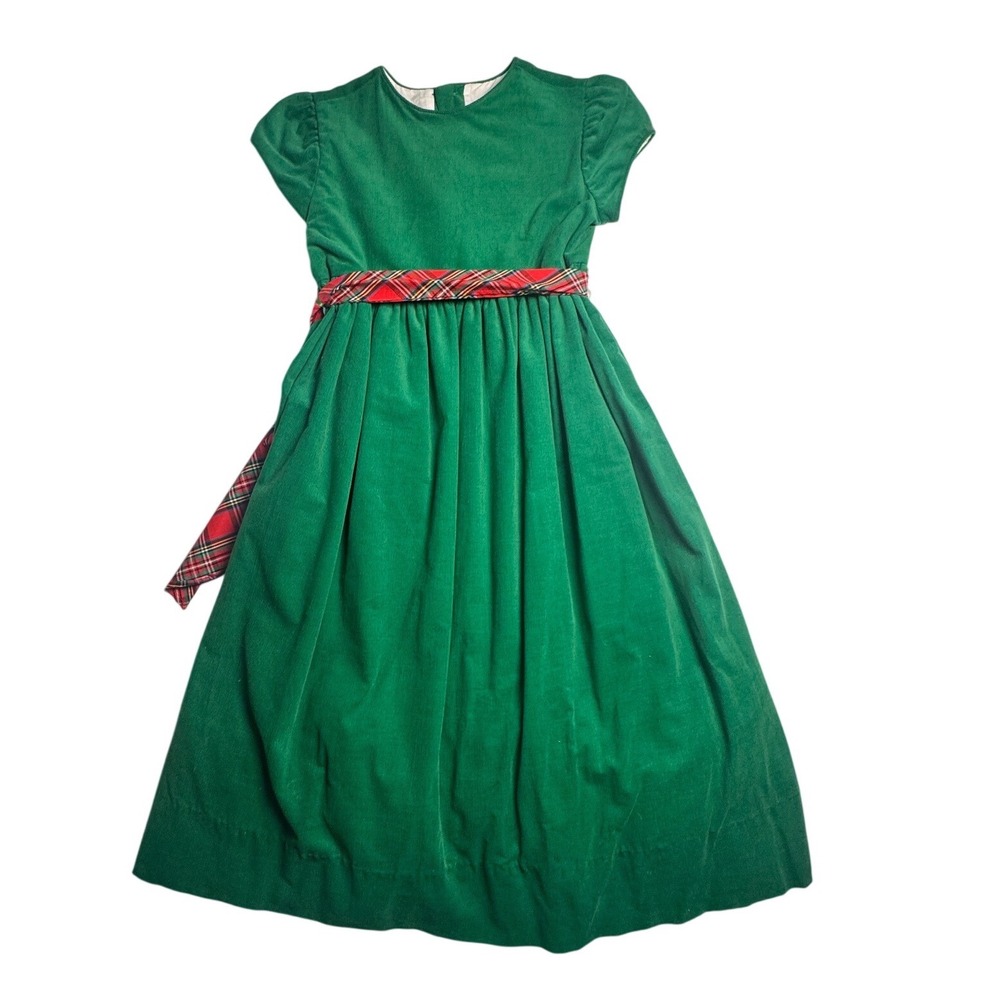 Bailey Boys Classics Green Corduroy Christmas Dress Plaid Sash Girls Sz 6 NEW
